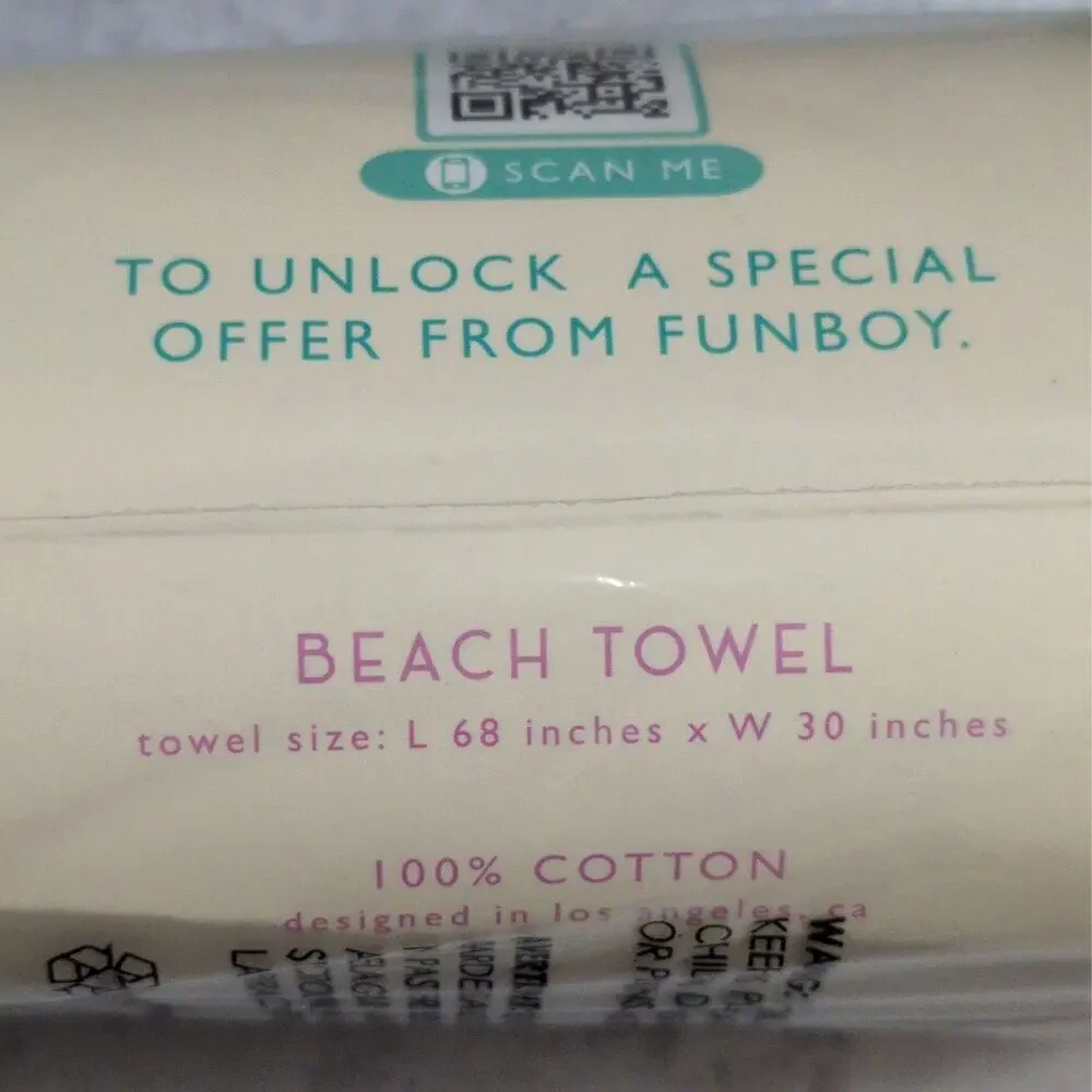 Funboy Poolside Leisure Club Pink Cream Beach Towel Oversized Plush Cotton 68x30
